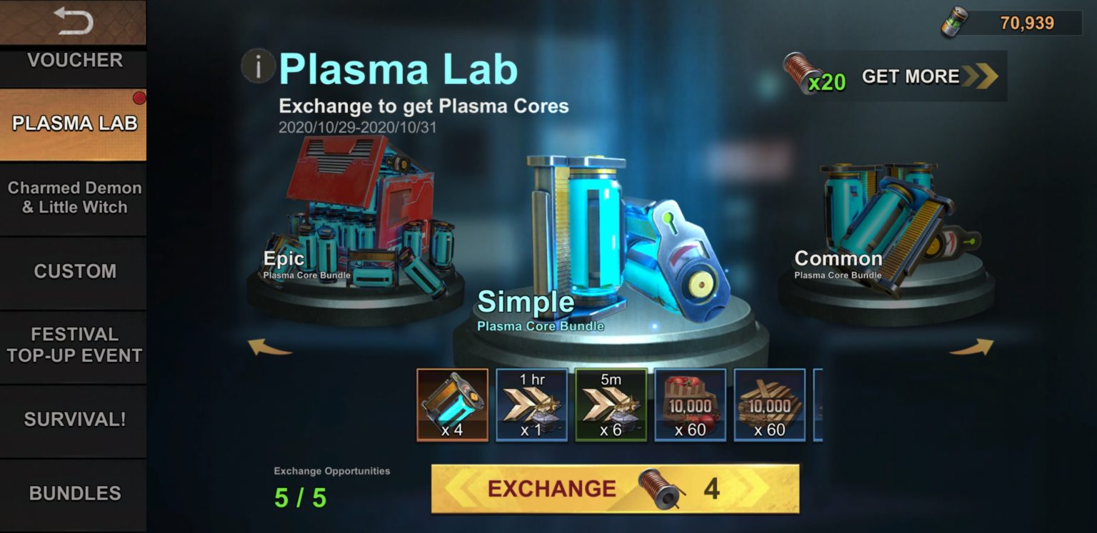 when can you use plasma cores in state of survival